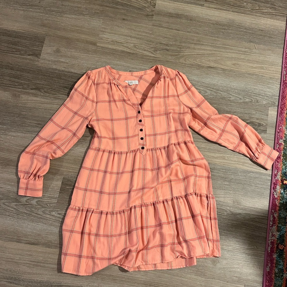 LOFT Peach Plaid Dress